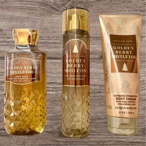 Bath and Body Works Golden Berry Mistletoe 3 Piece Set